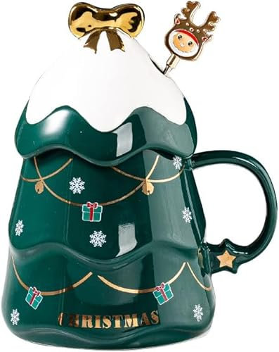STETHI Weihnachtstasse Kaffeebecher Weihnachtsbecher Porzellan Schneemann Santa Claus Wasserbecher Kaffeetasse Keramik Weihnachtsmotive Weihnachtsdekor Geschenk & Geschenkidee (D)