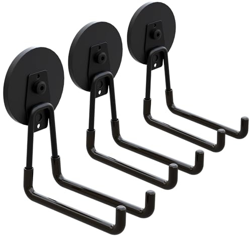 Vilaxing 3 Packs Strong Magnetic Hook Heavy Duty Large Magnet Holder, Industrial Utility Garage Hanger for Hanging, Suitable for Toolbox, Hammer, Drills, 3.46inch/Black