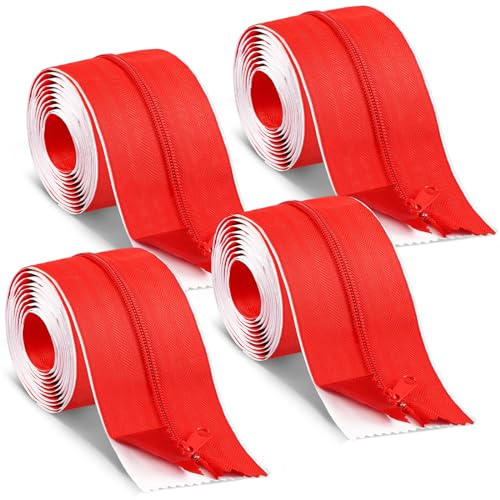 XunYee 2 Roll 7 ft x 3 Inches Red Containment Zipper for Dust Barriers with Double Side Self Adhesive Instant Door Zipper for Greenhouse Dust Barriers Tent