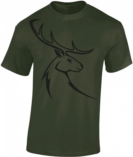 Baddery Jäger T-Shirt Herren - „Hirschbock“ (Army XXL)