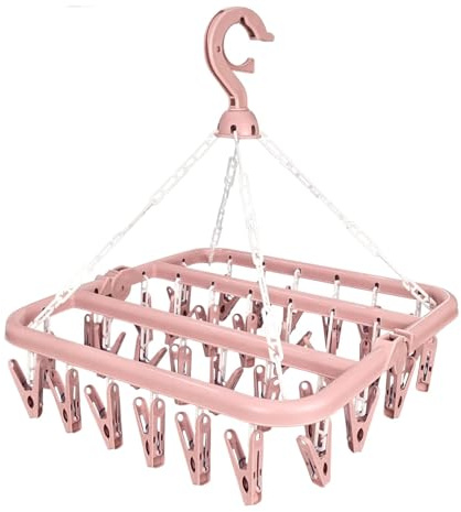 DERDOUT Sock Dryer, 32 Peg Sock Hanger for Washing Line, Foldable Indoor Sock Dryer Quilt Clips for Underwear Clothes Shoe Insoles Underwear Baby Clothes & Hats(pink)