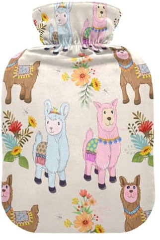Bunte süße Alpaka-Wärmflasche und Bezug, weich, warm, für Winter, Bett, Hand, Hals und Schultern, 1 l