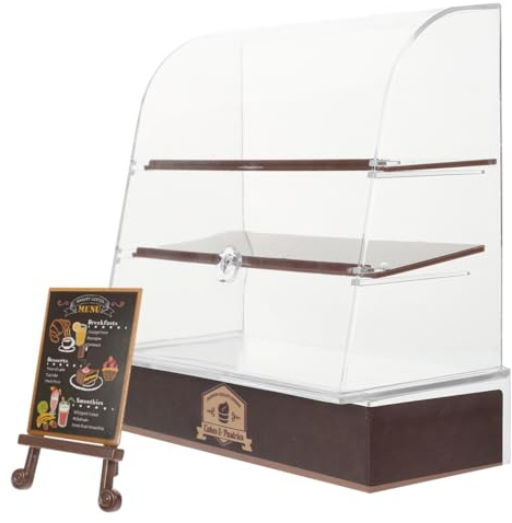 Miniature Bakery Display Cabinet, Brown Cake Stand for Dollhouse Decoration, Functional DIY Playset for Kids, 5.31 X 5.11 X 2.55 Inches