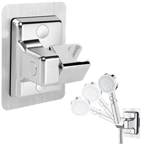 LightBeacon Supporto per Doccetta, Supporto per Soffione Senza Foratura, Supporto per Doccia Regolabile, Supporto per Doccia Universale, per Doccetta o Soffione, Plastica ABS, Argento