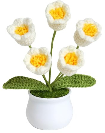 Sempoda Mughetti Lavorati a Maglia in Vaso Mini Fiori Fatti a Mano All'uncinetto Campana Artificiale in Vaso Orchidea per Tavolo Ornamento per Auto Decorazione per la Tavola di Casa (5