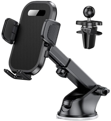KOBBRAN Car Phone Holder Phone Mount for Car Windshield Dashboard Air Vent Universal Hands Free Automobile Cell Phone Holder Fit for iPhone Samsung Moto Smartphone (Black)