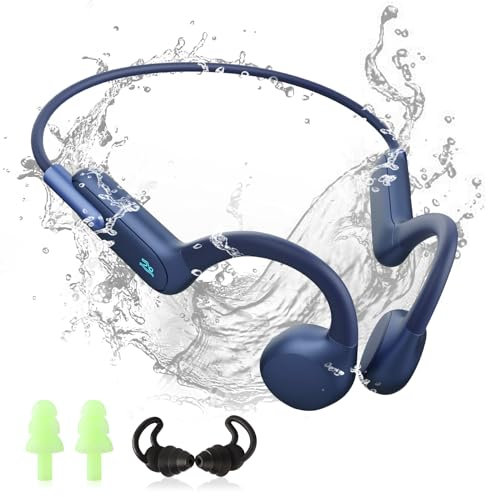 Casque Conduction Osseuse Natation Bluetooth 5.3, Écouteurs Piscine Étanches IPX8 avec MP3 32Go, Casque Sport Sans Fil Waterproof pour Course à Pied, Cyclisme, Nage, avec Micro, 8h Autonomie