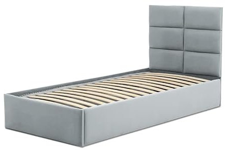 Mebligo - Polsterbett 90x200 mit Bettkasten, Bettgestell, Einzelbett mit Lattenrost, Jugendbett Bett mit Kopfteil, Stauraumbett Tores, Bett Ohne Matratze - Grau (Trinity 14)