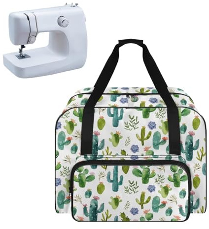 Pzuqiu Borsa portatile per macchina da cucire con fondo antiscivolo, compatibile con macchine da cucire standard, Cactus, Borsa per macchina da cucire
