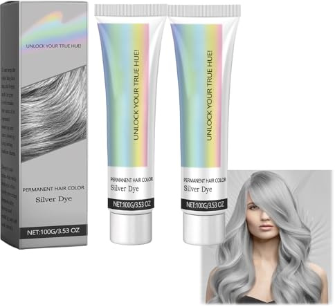 Hair Color Silver silvergrå naturlig hårtoningskräm, tillfällig hårfärgningskräm, grå hårfärgningskräm, silver halvpermanent hårfärg för alla hårtyper, 2 stycken