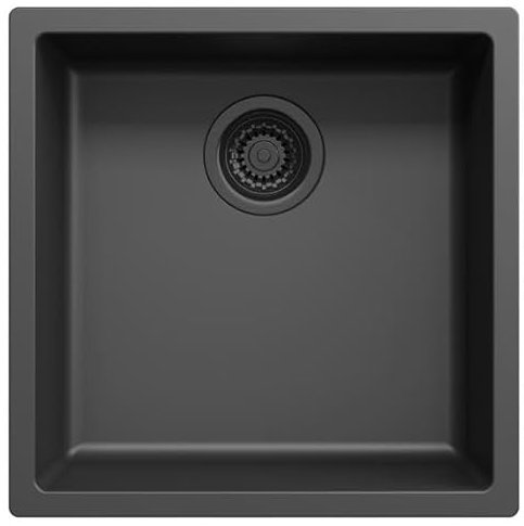 Fregadero negro 40x40cm montaje sobre encimera, bajo encimera y enrasado con tapón negro 1208956391