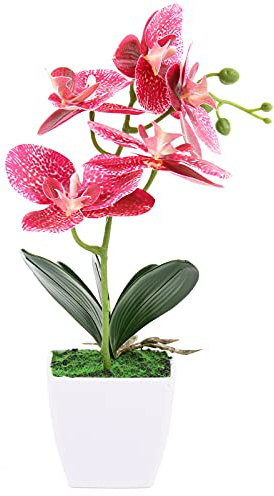 Artificial Faux Plants 9.5*9.5*30cm Artificial Orchid Purple Flower Tree In Pot Garden Plant Phalaenopsis Orchid Houseplant Flower Plants Foliage Indoor Decor for Home Table Centrepiece Living Room