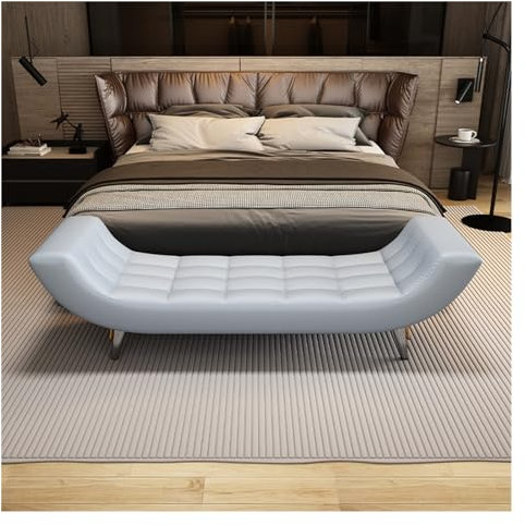 Moderne blaue Leder-Polsterbank für Schlafzimmer und Eingangsbereich, stilvolle Wohnzimmer-Schuhbank (1,2 m)