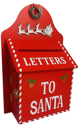 Generico Cassetta Postale per Le Lettere a Babbo Natale - in Legno Multicolore - H32 x 20 x 10 cm - Buca Postale Letterina Natalizia -Arredamento Addobbi Natalizi Rosso