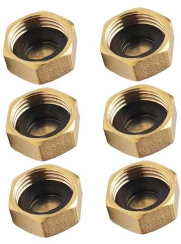 TINEASUR 6pcs Brass Blanking Nut Cap Female Thread Washer Faucet Stop Cap for Plumbing Repair Outdoor Use