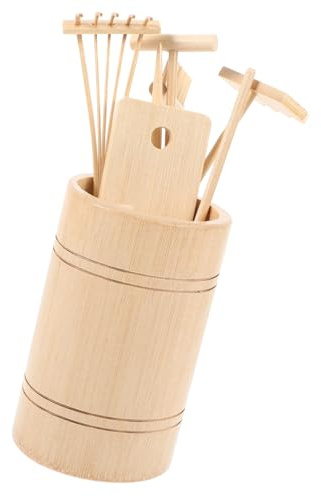 OFFSCH Set de 7 Râteaux Miniatures en Bois pour Table à Sable Outils de Jardinage Faciles à Transporter Ranger pour Décoration Zen Extérieure