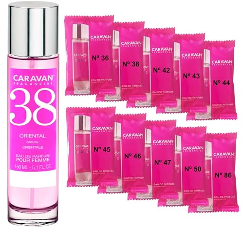 CARAVAN FRAGANCIAS Damenparfüm Nr. 38, 150 ml + Set mit 10 Flaschen mit verschiedenen Damenduften von Caravan, um neue Düfte zu entdecken