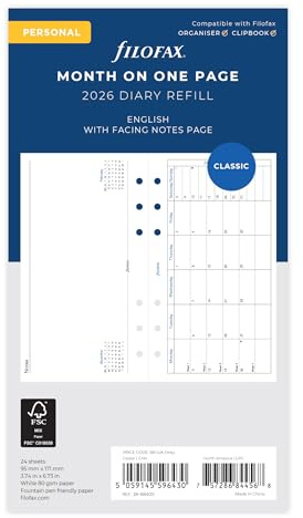 Filofax Terminplaner 26-68405, persönlicher Monat pro Seite, horizontal, 2026
