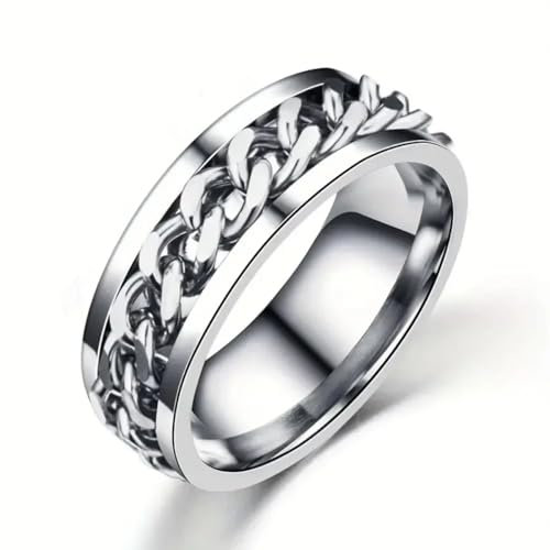 Ring Ringe Damen Bijouterie Herren Men's Woman Cool Rotatable Chain Ring Casual Finger Ring, Exquisite Men's Accessory Jewelry 7 Silver