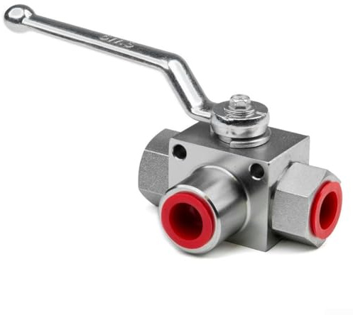 GLOBALHUT Industrial 3-Way Hydraulic Ball Valve, NPT1/2 High Pressure 7250PSI Zinc-Plated Carbon Steel Manual Drive, For Water Oil Gas Applications(NPT3/8)