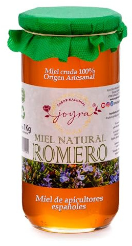 Miel Cruda de Romero 1 Kg, 100% Pura de Abeja, Natural sin Pasteurizar | Origen español, sabor suave y neutro; sin aditivos, conserva polen, enzimas y antioxidantes