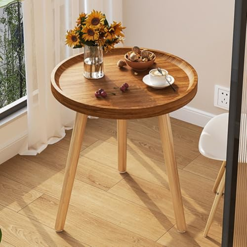 DeKeLaiFu Round Side Table, Small Coffee Table Tray End Table Sofa Table for Living room, Bedroom, Wooden Night Stand Bedside Table Snack Tables, 40(D) x 50(H) cm