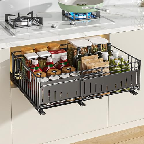YunNasi Expandable Pull Out Cabinet Organizer, Black, 1 Pieces