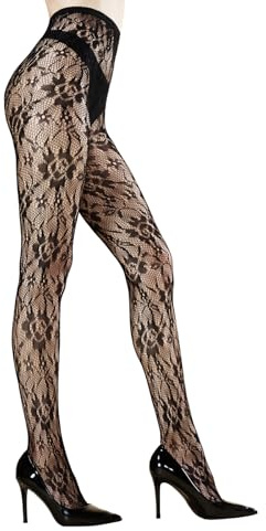 MANZI Patterned Fishnet Tights Women Fancy Floral Net Stockings Halloween Party Fashion,Large Flower