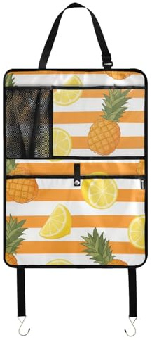 Sanluoli - Organizador de asiento trasero para niños, diseño de rayas naranjas, blancas y naranjas, para el asiento trasero para niños