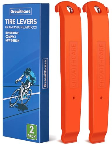 Growithcare Heavy Duty Bike Tire Levers 2 Pack - Steel Core & Anti-Slip Grip for Mountain/Road/BMX Bikes | Tubeless Tire Tools Unbreakable (Orange)