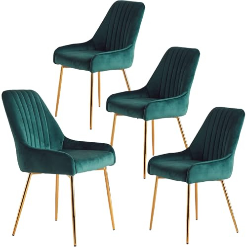 Fiximaster Esszimmerstühle 4er Set, Samt Polsterstühle mit Rückenlehne, Küchenstühle mit goldenen Beinen, Ergonomische Stühle für Esszimmer, Wohnzimmer und Schlafzimmer (Grün)