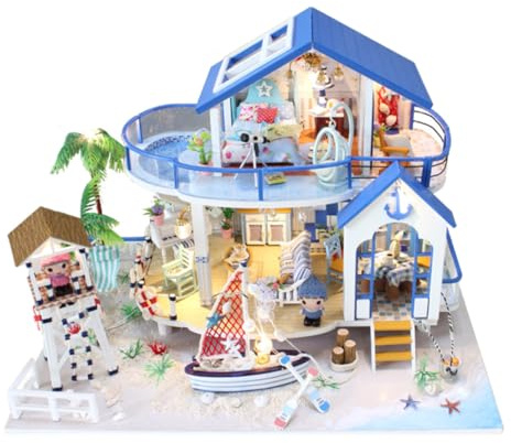 iplusmile Modelo De Casa DIY Artesanal De Madera para Ensamblar, Juguete Educativo para Niños, Tamaño Pequeño, Diseño Temático Marino, Adecuado para Manualidades y Decoración