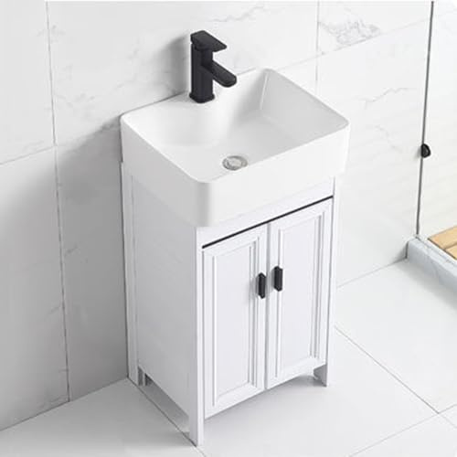 TYMYW Waschbeckenunterschrank mit Waschbecken 48 cm mit Wasserhahn Waschtisch Stehend mit Unterschrank mit Puffertür,Weiß,B