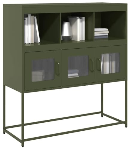 SKTQYQO Aparador verde oliva de acero laminado en frío, 100,5 x 39 x 107 cm, con amplio espacio de almacenamiento, asas prácticas y estructura estable para cocina, salón o recibidor,