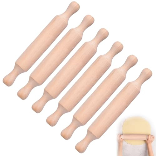 6PCS Mini Rolling Pin, 5.5inch Small Wooden Dough Rollers for Baking Clay, Arts and Crafts Double Handles Non-Stick Playdough Rolling Pins Kids for Kitchen Cookie Pizza Pastry Fondant
