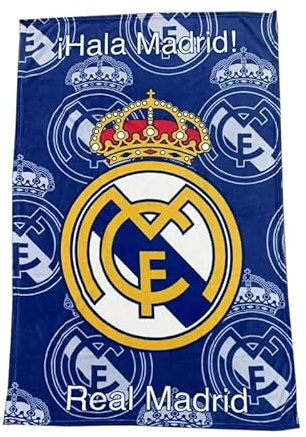 Real Madrid Tejidos Reina Manta Coralina 130x160 cm | Oficial, Suave y Cálida 100% Poliéster | Regalo Ideal para Fans y Aficionados (Azul)