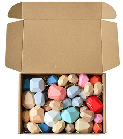 36 Pcs Children Wooden Colored Stone Stacking Game Building Block Kids for Creative Educational Toys Sandpaper Numbers