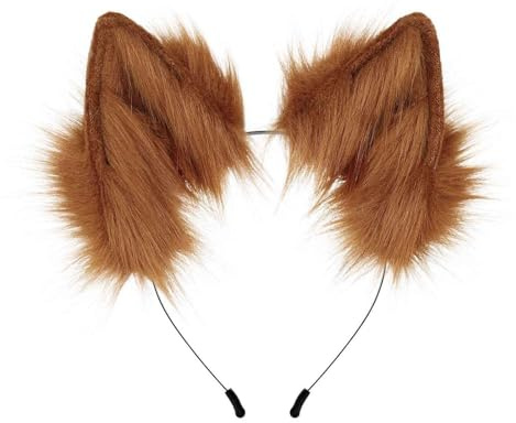 Sunnyuk Kunstfell Fell Wolf Ohren Haarreif Fuchs Katzenohren Stirnband Furry Wolfsohren Kopfbedeckung Cosplay Cute Wolf Kostüm Damen Karneval und Party Zubehör