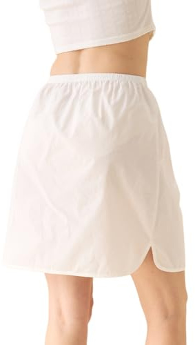 BEAUTELICATE Women's Half Slip 100% Cotton Slit Underskirt Loose-fit Petticoat Waist Slip For Under Dress Cool Anti-Static Non-cling Resistant Above Knee Length Ivory, S