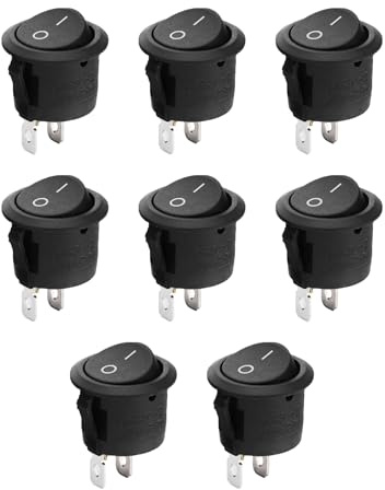 QYLNEX 8 Pièces Interrupteur 12 V, Mini Bouton ON OFF 10 A/125 V 6 A/250 V, Interrupteur à Bascule Ronds Verrouillables Noir pour Voiture, Bateau, Appareils Ménagers, Camping-car, Lampes