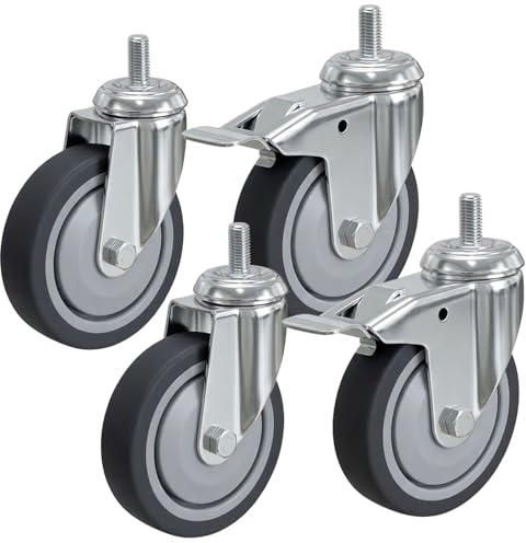 SAMA-Tech Transportrollen mit Rückenloch Graue Möbelrollen - 100mm Rollen-Set: 2x Lenkrolle + 2x Lenkrollen mit Bremsen inkl. Befestigungszubehör - Spurlose & Leise Rollen für Möbel Stühle Werkstatt