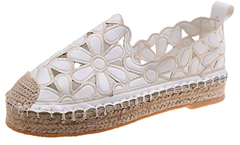 Générique Sandale Plate Femme Pieds Larges Sandale Ete Chaussures D'Espadrilles de Chaussures Décontractées Respirantes Plates pour Femmes Les Plus Compensées Femme Sandales A (White,39)