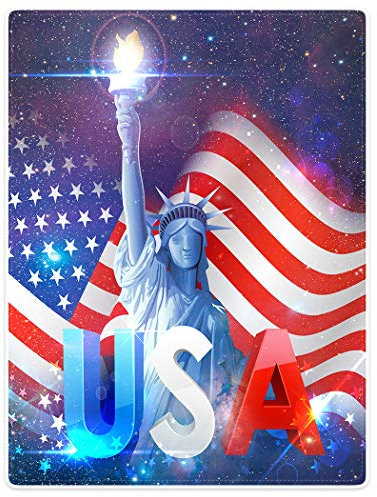 YISUMEI Decke 100x150 cm Kuscheldecken Sanft Flanell Weich Fleecedecke Usa Freiheitsstatue Und Amerikanische Flagge,Mehrfarbig