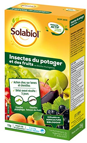 SOLABIOL Insectes du Potager & des Fruits - Action Choc - 15g | Vers des Fruits & Légumes - 6 Sachets Hydrosolubles - 30L de Solution - Utilisable en Agriculture Biologique - SOBACI15