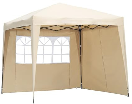Angel Living 2.5x2.5 m Tente Pliante avec 2 Côtés, Résistant à l'eau et Aux UV, Tonnelle Pavillon avec Un Sac de Transport, Tente Pliante pour Jardin Patio à l'Air Libre (Beige)