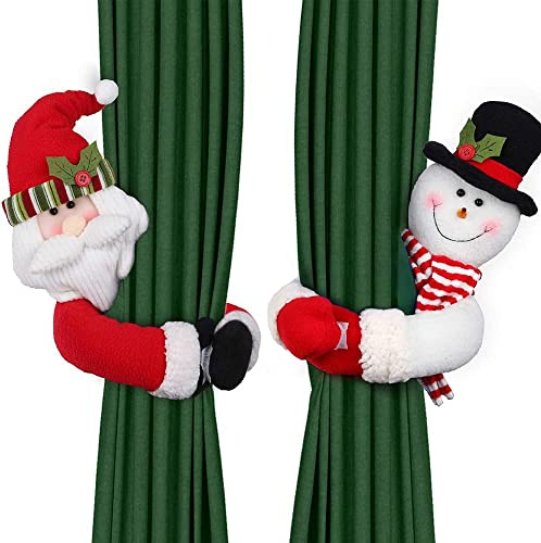 D-FantiX Weihnachtsvorhang-Rückhalter 2er-Set, Santa und Schneemann Vorhanghalter Klammer Fensterdekorationen, Flaschenverschlüsse, Weihnachtsschmuck, Heimdeko für die Feiertage