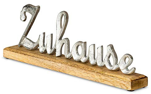 levandeo Schriftzug Zuhause L40,5cm Metall Silber Mango Holz Deko Aufsteller Tischdeko Wohndekoration