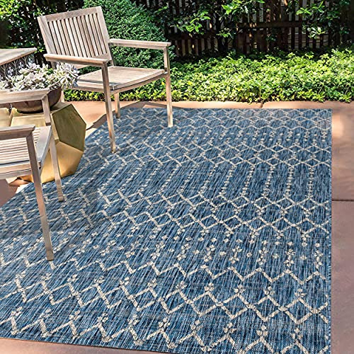 JONATHAN Y SMB108B-4 Ourika Moroccan Geometric Textured Weave Indoor Outdoor Area Rug, Bohemian, Sc&inavian Easy Cleaning, Bedroom, Kitchen, Backyard, Patio, Non Shed, Navy/Light Gray, 120 cm X 180 cm