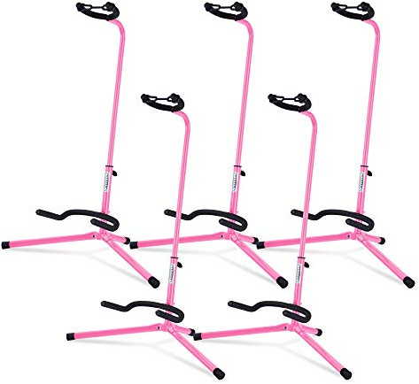 5x Classic Cantabile Gitarrenständer - Universal Gitarrenständer für Konzertgitarre, Westerngitarre, E-Gitarre, E-Bass - Gepolsterte Auflage - Klappbarer Gitarrenständer - Pink