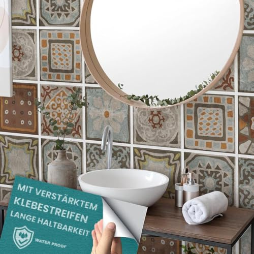 RE-COVERTILES Fliesenaufkleber für Küche und Bad 24 Stück 10x10 cm PS00167 | PVC Material, Wasserfest, Kratzfest, Wanddekoration, Selbstklebend, Made in Italy